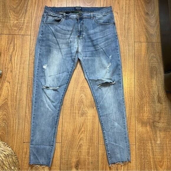 Double Dyed Other - Double Dyed Men's Blue Stretch Distressed Skinny Jeans Size 36 x 32